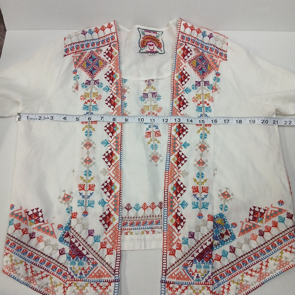 Johnny Was Velsia Embroidered Linen Bolero XS White Boho Jacket - Picture 4 of 6